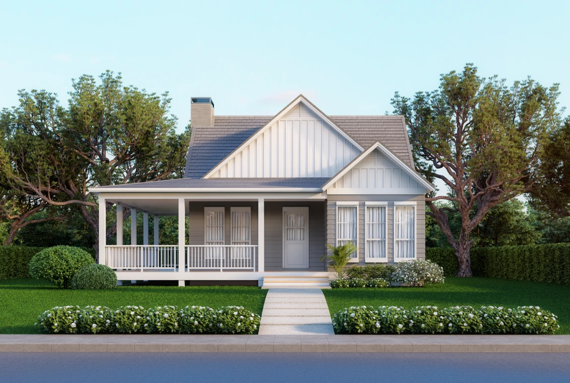 Cozy cottage-style house with trees